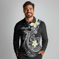 Aloha Hammerhead Shark Long Sleeve Polo Shirt Black Hawaiian Kakau Tribal Tattoo LT9 - Polynesian Pride