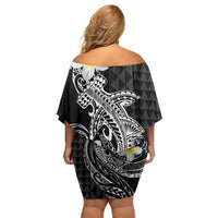 Aloha Hammerhead Shark Off Shoulder Short Dress Black Hawaiian Kakau Tribal Tattoo LT9 - Polynesian Pride