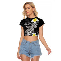 Aloha Hammerhead Shark Raglan Cropped T Shirt Black Hawaiian Kakau Tribal Tattoo LT9 Female Black - Polynesian Pride