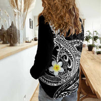 Aloha Hammerhead Shark Women Casual Shirt Black Hawaiian Kakau Tribal Tattoo LT9 - Polynesian Pride