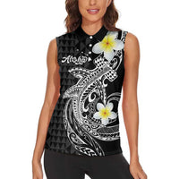 Aloha Hammerhead Shark Women Sleeveless Polo Shirt Black Hawaiian Kakau Tribal Tattoo LT9 - Polynesian Pride