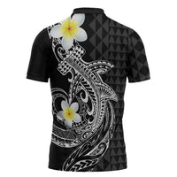 Aloha Hammerhead Shark Zipper Polo Shirt Black Hawaiian Kakau Tribal Tattoo LT9 - Polynesian Pride