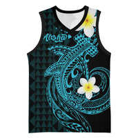 Aloha Hammerhead Shark Basketball Jersey Calypso Hawaiian Kakau Tribal Tattoo LT9 Unisex Blue - Polynesian Pride