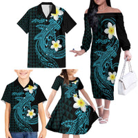 Aloha Hammerhead Shark Family Matching Off The Shoulder Long Sleeve Dress and Hawaiian Shirt Calypso Hawaiian Kakau Tribal Tattoo LT9 - Polynesian Pride