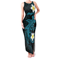 Aloha Hammerhead Shark Family Matching Tank Maxi Dress and Hawaiian Shirt Calypso Hawaiian Kakau Tribal Tattoo LT9 Mom's Dress Blue - Polynesian Pride