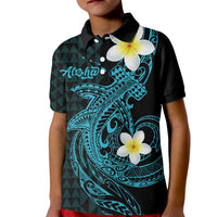 Aloha Hammerhead Shark Kid Polo Shirt Calypso Hawaiian Kakau Tribal Tattoo LT9 Kid Blue - Polynesian Pride