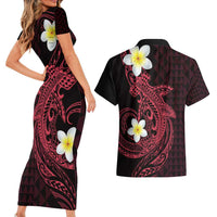 Aloha Hammerhead Shark Couples Matching Short Sleeve Bodycon Dress and Hawaiian Shirt Feverish Pink Hawaiian Kakau Tribal Tattoo LT9 - Polynesian Pride
