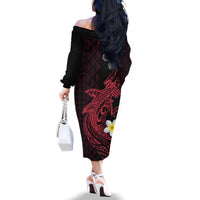 Aloha Hammerhead Shark Family Matching Off The Shoulder Long Sleeve Dress and Hawaiian Shirt Feverish Pink Hawaiian Kakau Tribal Tattoo LT9 - Polynesian Pride