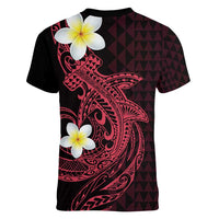 Aloha Hammerhead Shark Women V-Neck T-Shirt Feverish Pink Hawaiian Kakau Tribal Tattoo LT9 - Polynesian Pride