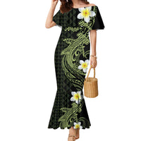 Aloha Hammerhead Shark Family Matching Mermaid Dress and Hawaiian Shirt Lime Rickey Hawaiian Kakau Tribal Tattoo LT9 Mom's Dress Lime - Polynesian Pride