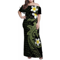 Aloha Hammerhead Shark Family Matching Off Shoulder Maxi Dress and Hawaiian Shirt Lime Rickey Hawaiian Kakau Tribal Tattoo LT9 Mom's Dress Lime - Polynesian Pride