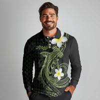 Aloha Hammerhead Shark Long Sleeve Polo Shirt Lime Rickey Hawaiian Kakau Tribal Tattoo LT9 - Polynesian Pride