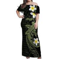Aloha Hammerhead Shark Off Shoulder Maxi Dress Lime Rickey Hawaiian Kakau Tribal Tattoo LT9 Women Lime - Polynesian Pride