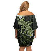 Aloha Hammerhead Shark Off Shoulder Short Dress Lime Rickey Hawaiian Kakau Tribal Tattoo LT9 - Polynesian Pride