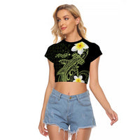 Aloha Hammerhead Shark Raglan Cropped T Shirt Lime Rickey Hawaiian Kakau Tribal Tattoo LT9 Female Lime - Polynesian Pride
