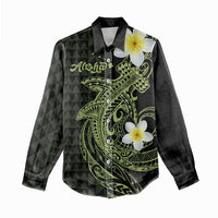 Aloha Hammerhead Shark Women Casual Shirt Lime Rickey Hawaiian Kakau Tribal Tattoo LT9 - Polynesian Pride