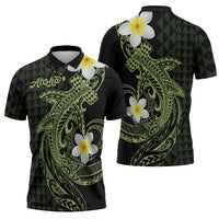 Aloha Hammerhead Shark Zipper Polo Shirt Lime Rickey Hawaiian Kakau Tribal Tattoo LT9 - Polynesian Pride