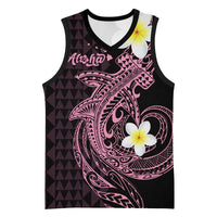 Aloha Hammerhead Shark Basketball Jersey Vivacious Pink Hawaiian Kakau Tribal Tattoo LT9 Unisex Pink - Polynesian Pride