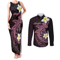 Aloha Hammerhead Shark Couples Matching Tank Maxi Dress and Long Sleeve Button Shirt Vivacious Pink Hawaiian Kakau Tribal Tattoo LT9 Pink - Polynesian Pride