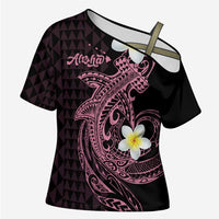 Aloha Hammerhead Shark Cross Shoulder Shirt Vivacious Pink Hawaiian Kakau Tribal Tattoo LT9 Female Pink - Polynesian Pride