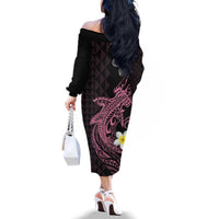 Aloha Hammerhead Shark Family Matching Off The Shoulder Long Sleeve Dress and Hawaiian Shirt Vivacious Pink Hawaiian Kakau Tribal Tattoo LT9 - Polynesian Pride