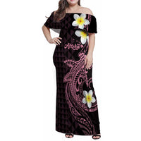 Aloha Hammerhead Shark Family Matching Off Shoulder Maxi Dress and Hawaiian Shirt Vivacious Pink Hawaiian Kakau Tribal Tattoo LT9 Mom's Dress Pink - Polynesian Pride
