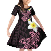 Aloha Hammerhead Shark Family Matching Off Shoulder Short Dress and Hawaiian Shirt Vivacious Pink Hawaiian Kakau Tribal Tattoo LT9 Daughter's Dress Pink - Polynesian Pride