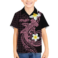 Aloha Hammerhead Shark Family Matching Off Shoulder Short Dress and Hawaiian Shirt Vivacious Pink Hawaiian Kakau Tribal Tattoo LT9 Son's Shirt Pink - Polynesian Pride