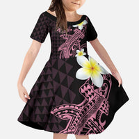 Aloha Hammerhead Shark Kid Short Sleeve Dress Vivacious Pink Hawaiian Kakau Tribal Tattoo LT9 KID Pink - Polynesian Pride