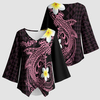 Aloha Hammerhead Shark Kimono Sleeve Blouse Vivacious Pink Hawaiian Kakau Tribal Tattoo LT9 - Polynesian Pride