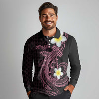 Aloha Hammerhead Shark Long Sleeve Polo Shirt Vivacious Pink Hawaiian Kakau Tribal Tattoo LT9 - Polynesian Pride