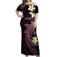Aloha Hammerhead Shark Off Shoulder Maxi Dress Vivacious Pink Hawaiian Kakau Tribal Tattoo LT9 Women Pink - Polynesian Pride