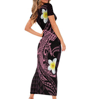 Aloha Hammerhead Shark Short Sleeve Bodycon Dress Vivacious Pink Hawaiian Kakau Tribal Tattoo LT9 - Polynesian Pride