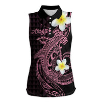Aloha Hammerhead Shark Women Sleeveless Polo Shirt Vivacious Pink Hawaiian Kakau Tribal Tattoo LT9 Female Pink - Polynesian Pride