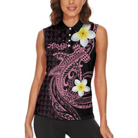 Aloha Hammerhead Shark Women Sleeveless Polo Shirt Vivacious Pink Hawaiian Kakau Tribal Tattoo LT9 - Polynesian Pride