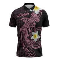 Aloha Hammerhead Shark Zipper Polo Shirt Vivacious Pink Hawaiian Kakau Tribal Tattoo LT9 Pink - Polynesian Pride