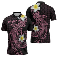 Aloha Hammerhead Shark Zipper Polo Shirt Vivacious Pink Hawaiian Kakau Tribal Tattoo LT9 - Polynesian Pride