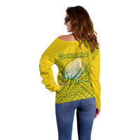 The Kuki's Cook Islands Rugby Off Shoulder Sweater Be Unique Vibe Yellow LT9 - Polynesian Pride
