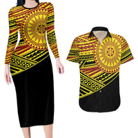 Personalised Tonga Ha apai High School Couples Matching Long Sleeve Bodycon Dress and Hawaiian Shirt Ngatu Fonulei Pattern