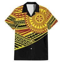 Personalised Tonga Ha apai High School Family Matching Mermaid Dress and Hawaiian Shirt Ngatu Fonulei Pattern LT9 Dad's Shirt - Short Sleeve Gold - Polynesian Pride