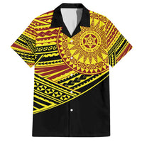 Personalised Tonga Ha apai High School Family Matching Off Shoulder Maxi Dress and Hawaiian Shirt Ngatu Fonulei Pattern LT9 Dad's Shirt - Short Sleeve Gold - Polynesian Pride