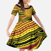 Personalised Tonga Ha apai High School Family Matching Puletasi and Hawaiian Shirt Ngatu Fonulei Pattern LT9 Daughter's Dress Gold - Polynesian Pride