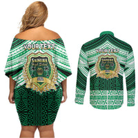Personalised Tonga Saineha High School Couples Matching Off Shoulder Short Dress and Long Sleeve Button Shirt Polynesian Ngatu Tribal LT9 - Polynesian Pride