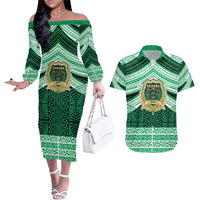 Personalised Tonga Saineha High School Couples Matching Off The Shoulder Long Sleeve Dress and Hawaiian Shirt Polynesian Ngatu Tribal