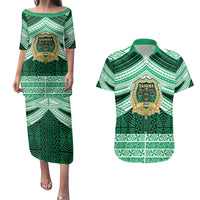 Personalised Tonga Saineha High School Couples Matching Puletasi and Hawaiian Shirt Polynesian Ngatu Tribal LT9 Green - Polynesian Pride