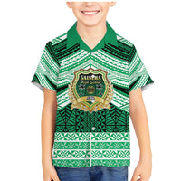 Personalised Tonga Saineha High School Family Matching Mermaid Dress and Hawaiian Shirt Polynesian Ngatu Tribal LT9 Son's Shirt Green - Polynesian Pride