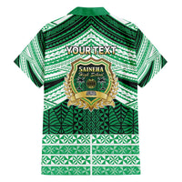 Personalised Tonga Saineha High School Family Matching Off The Shoulder Long Sleeve Dress and Hawaiian Shirt Polynesian Ngatu Tribal