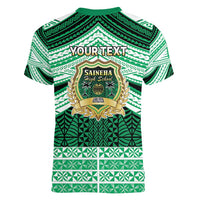 Personalised Tonga Saineha High School Women V-Neck T-Shirt Polynesian Ngatu Tribal LT9 - Polynesian Pride