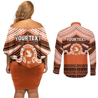 Personalised Tonga Tailulu College Couples Matching Off Shoulder Short Dress and Long Sleeve Button Shirt Polynesian Ngatu Tribal LT9 - Polynesian Pride
