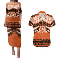 Personalised Tonga Tailulu College Couples Matching Puletasi and Hawaiian Shirt Polynesian Ngatu Tribal LT9 Orange - Polynesian Pride
